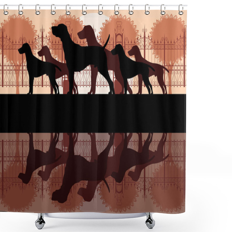 Personality  Various Dog Breeds Silhouettes In Dog Park Landscape Background Shower Curtains