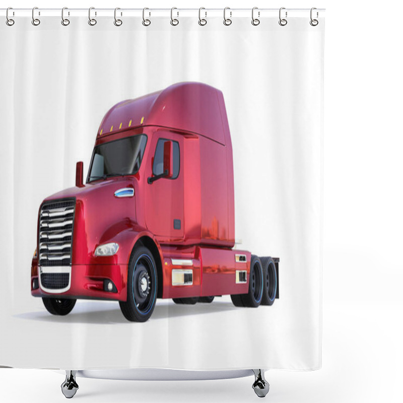 Personality  Metallic Red Fuel Cell Powered American Truck Cabin Isolated On White Background. 3D Rendering Image. Shower Curtains