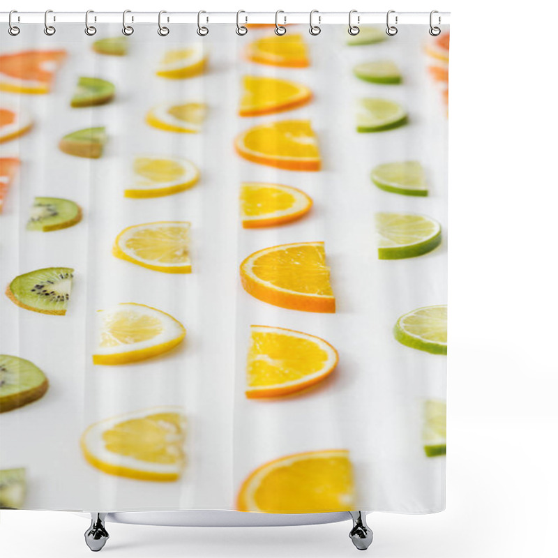 Personality  Juicy Fresh Sliced Citrus Fruits On White Surface Shower Curtains