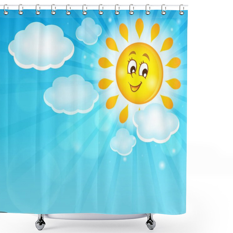 Personality  Image With Happy Sun Theme 5 Shower Curtains