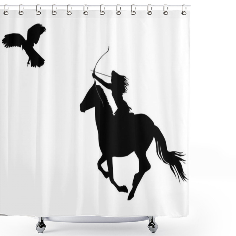 Personality  Silhouette Of An Amazon Warrior Woman Riding A Horse With Bow An Shower Curtains