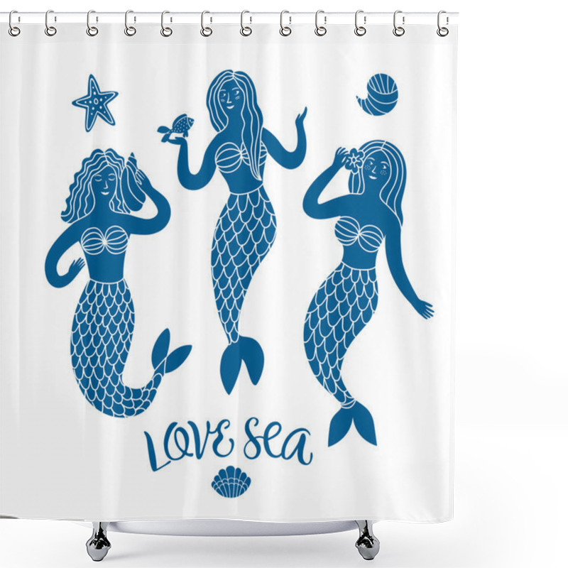 Personality  Sea Cartoon Illustration With Lovely Mermaids Shower Curtains