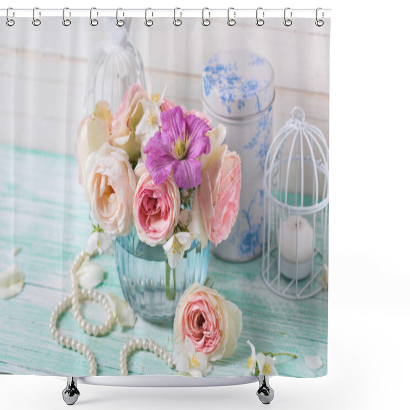 Personality  Roses, Jasmine And Clematis  Flowers Shower Curtains