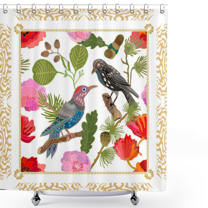 Personality  Golden Japanese Garden. Silk Scarf Pattern With Victorian Motifs.  Shower Curtains