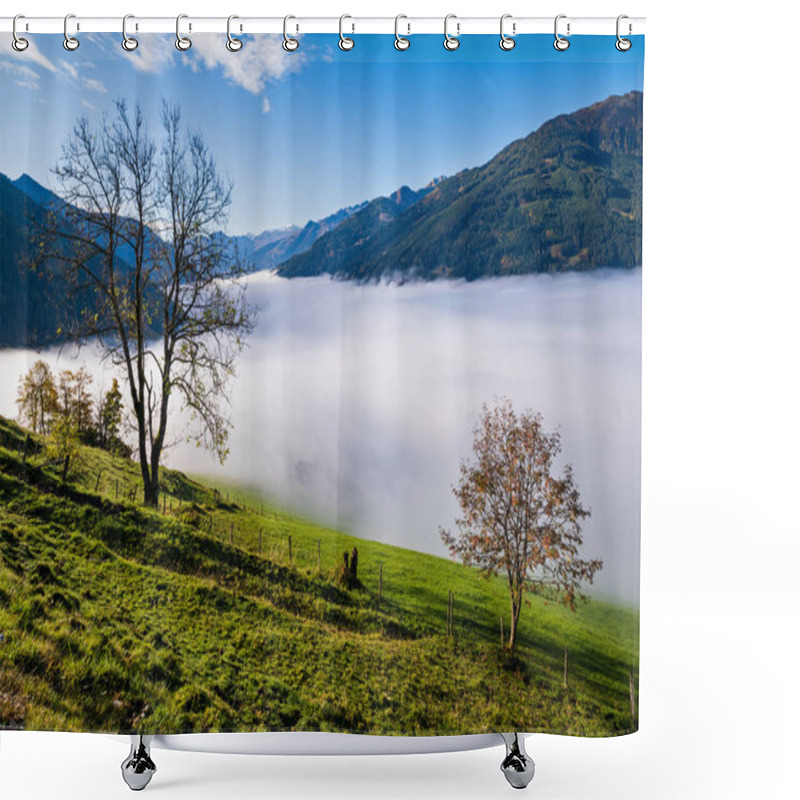 Personality  Peaceful Misty Autumn Morning Mountain View From Hiking Path Fro Shower Curtains