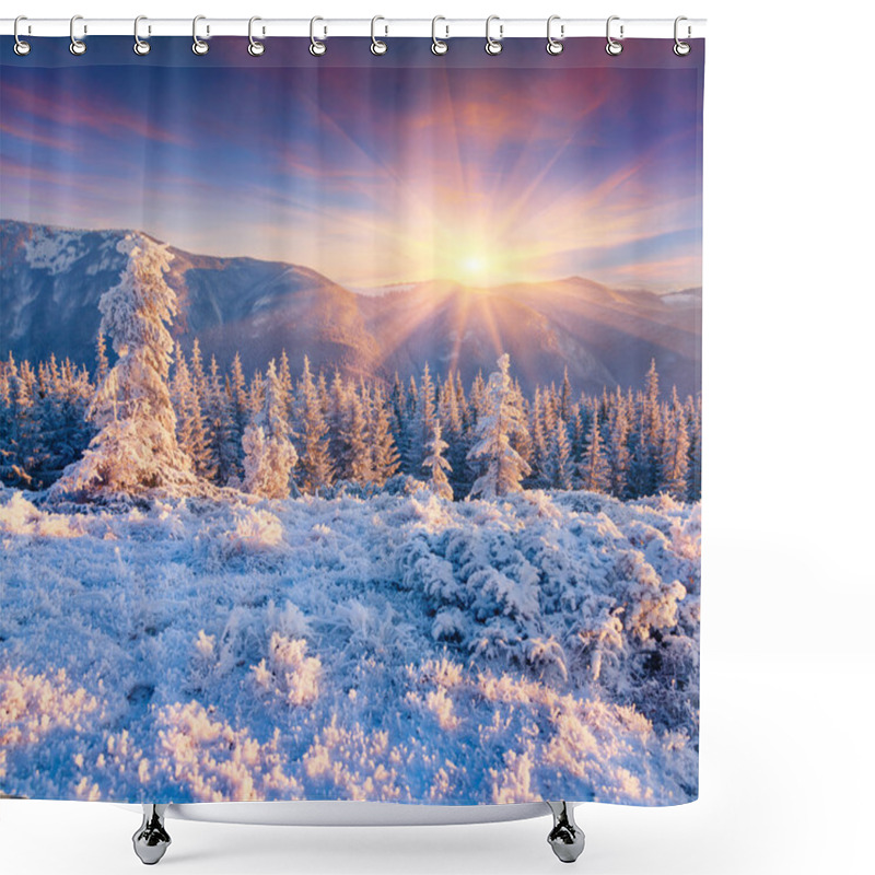 Personality  Sunrise In The Carpathian Mountains. Shower Curtains