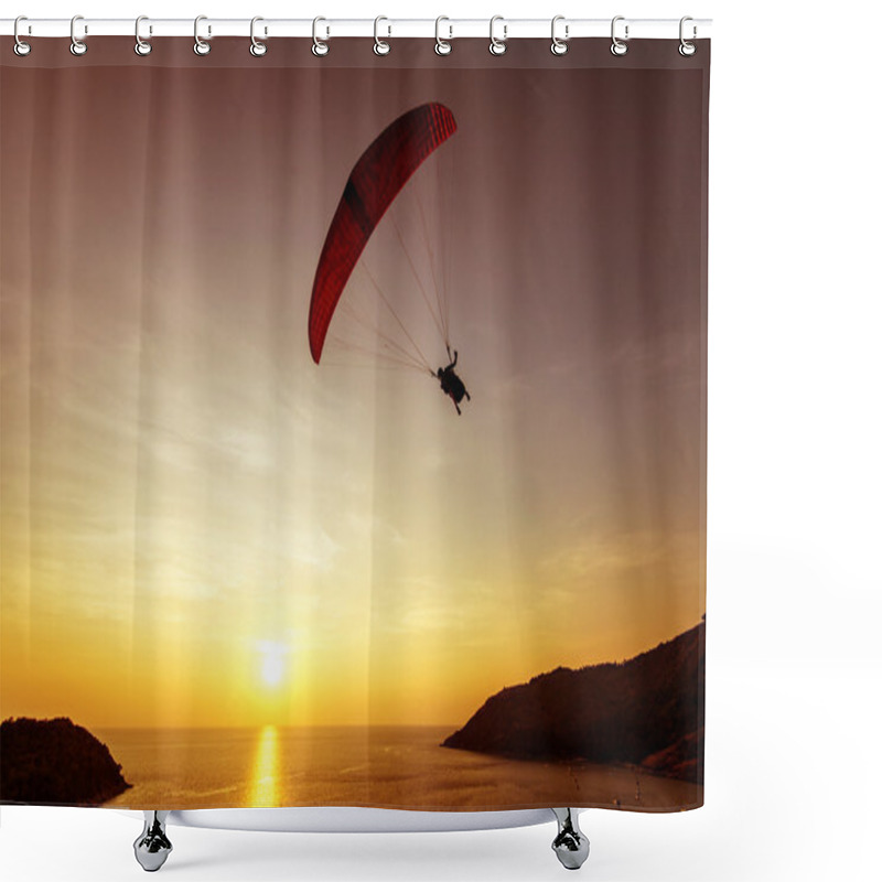 Personality  Silhouette Of Sky Diver Flies Shower Curtains