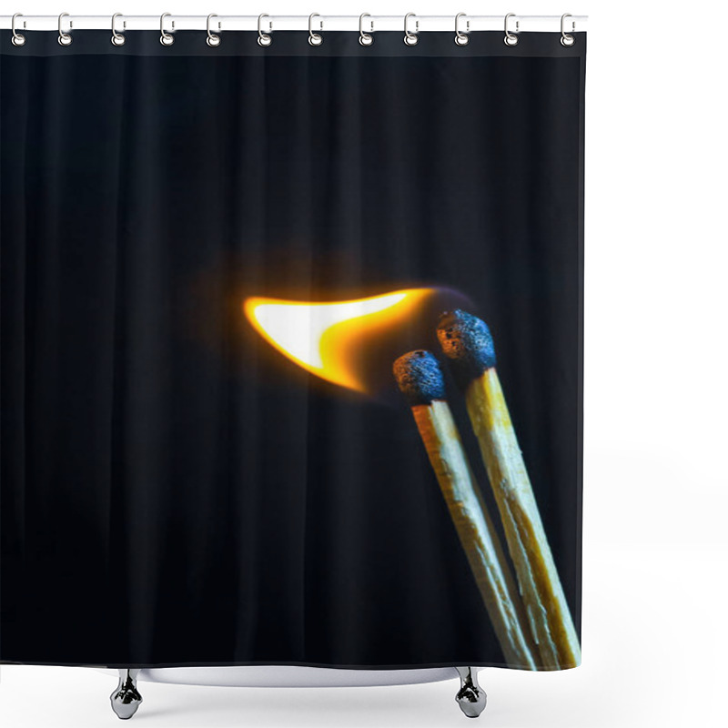 Personality  Couple Of Matches Burning Together With Heat Flame Isolated On A Black Background. Shower Curtains