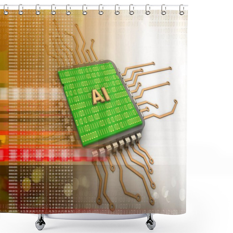 Personality  3d Illustration Of Electronic Board With AI Sign And With Code Inside Shower Curtains