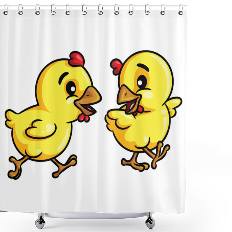 Personality  Illustration Of Cute Cartoon Chicks Walk. Shower Curtains