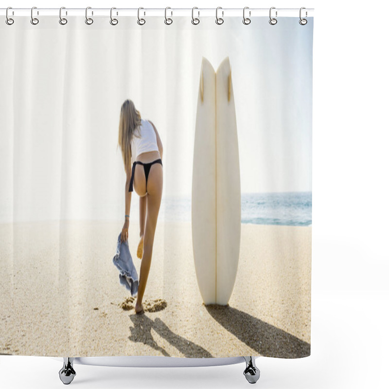 Personality  Surfer Girl Getting Ready To Surf Shower Curtains