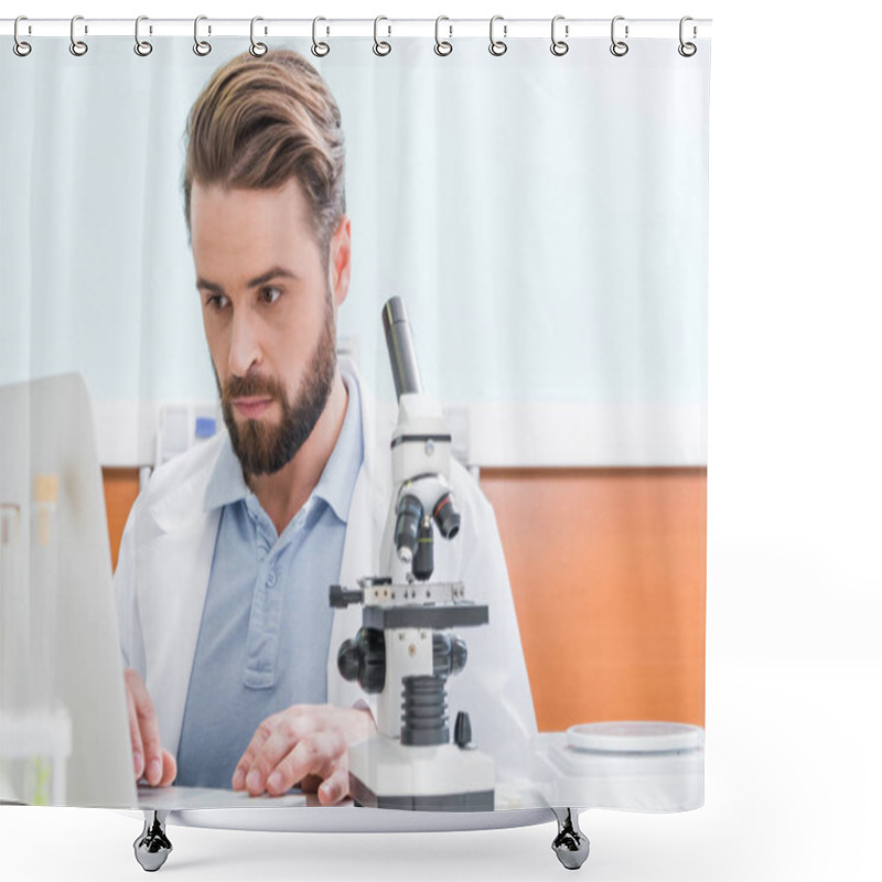 Personality  Scientist Working With Microscope  Shower Curtains