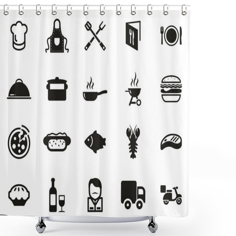 Personality  Catering Business Icons Black & White Set Big Shower Curtains