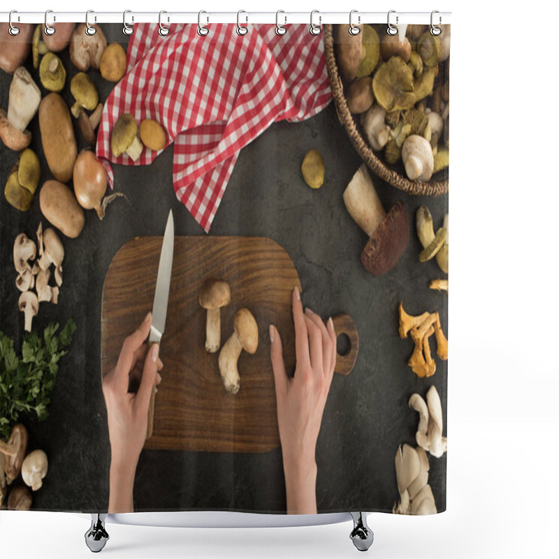 Personality  Woman Preparing To Cut Mushrooms  Shower Curtains