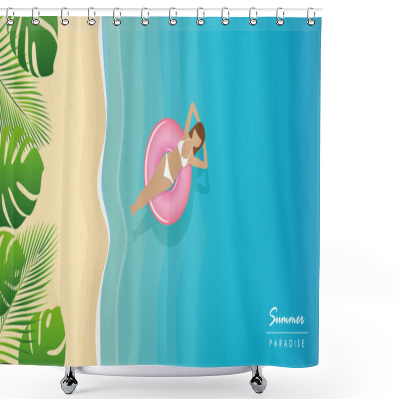 Personality  Young Woman In A Swimming Ring On The Water On The Beach Shower Curtains