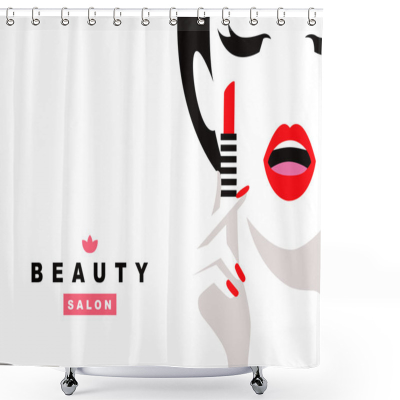 Personality  Woman Paints Her Lips. Pop Art , Flat Style. Shower Curtains