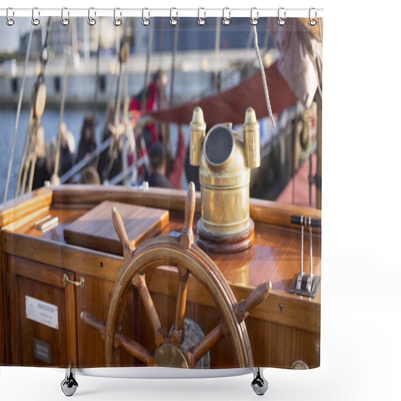 Personality  Steering Wheel Of An Old Wooden Sailing Ship Shower Curtains