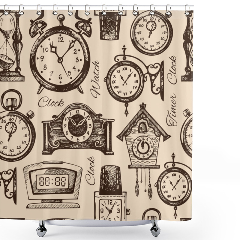 Personality  Hand Drawn Clocks And Watches Shower Curtains