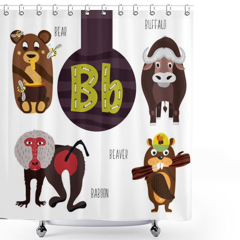 Personality  Fun Animal Letters Of The Alphabet For The Development And Learning Of Preschool Children. Set Of Cute Forest, Domestic And Marine Animals With The Letter B. Vector Illustration Shower Curtains