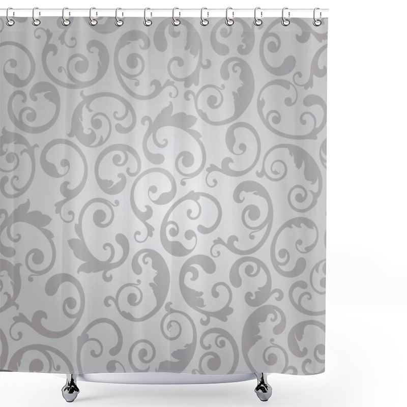 Personality  Seamless Silver Swirls Floral Wallpaper Pattern Shower Curtains