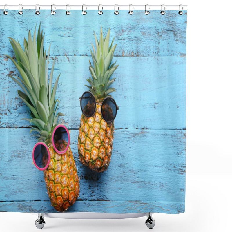 Personality  Ripe Pineapples With Sunglasses  Shower Curtains