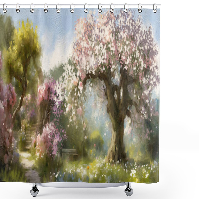 Personality  Spring In The Garden, Oil Paintings Landscape, Fine Art Shower Curtains