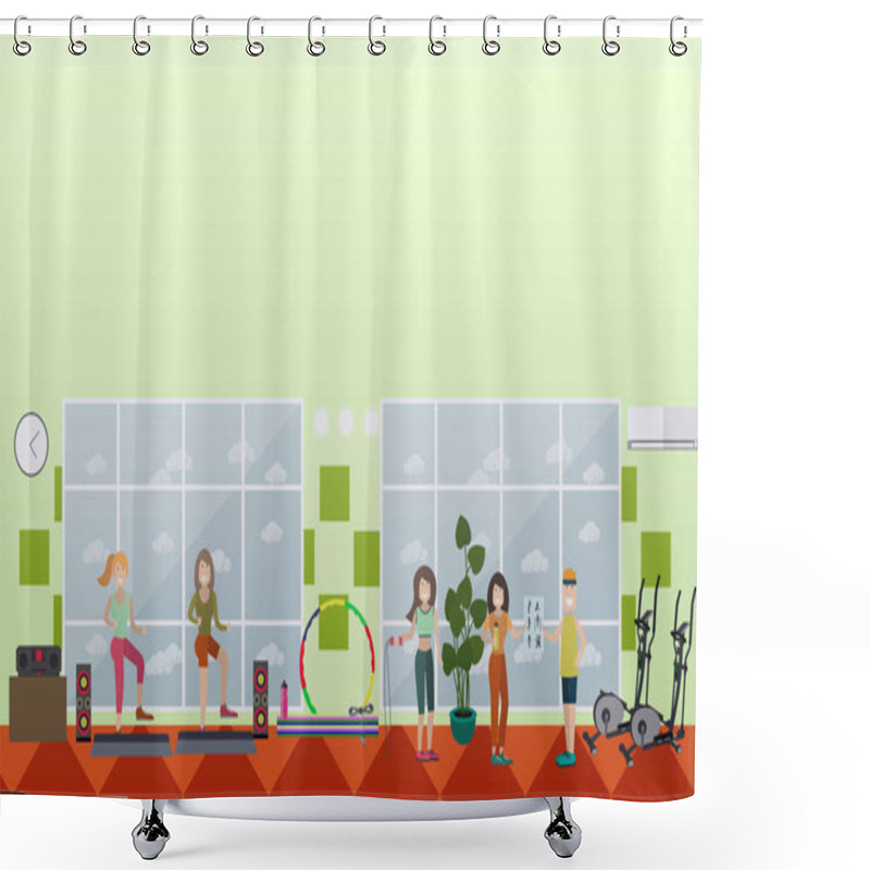 Personality  Gym Girls Concept Vector Illustration In Flat Style Shower Curtains