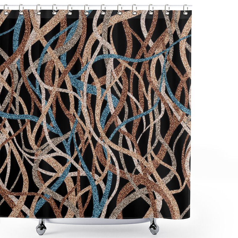 Personality  Seamless Natural Pattern With Shiny Cream, Brown, And Blue Ribbons Intertwined On A Black Background. Perfect For Elegant Event Invites, Premium Branding, Festive Ads, Gift Wrapping Themes, Luxury Shower Curtains