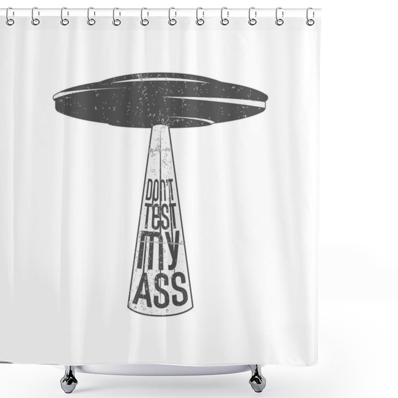 Personality  UFO Spaceship With Light Ray And Funny Text Shower Curtains