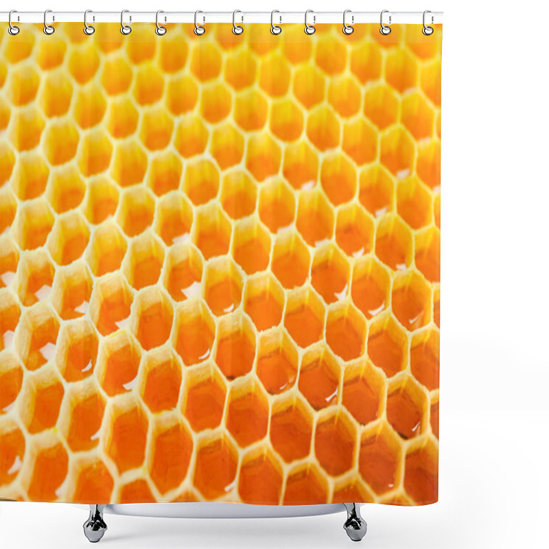 Personality  Honeycombs With Sweet Golden Honey On Whole Background, Close Up Shower Curtains