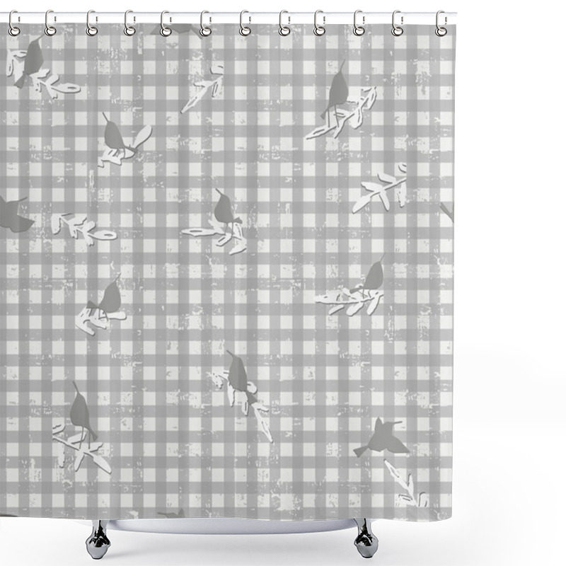 Personality  Seamless Checkered Pattern With Trendy Gingham Checks With Little Birds Sitting On Branches For Wrapping Paper, Clothing, Textile And Other Design Projects Shower Curtains