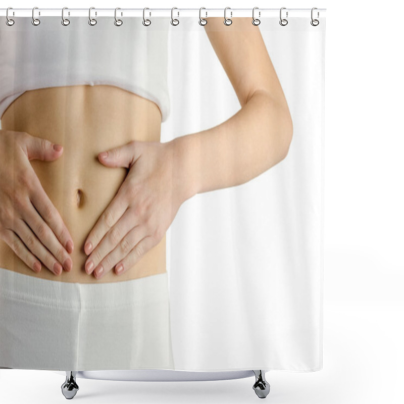 Personality  Slim Woman Touching Her Belly Shower Curtains