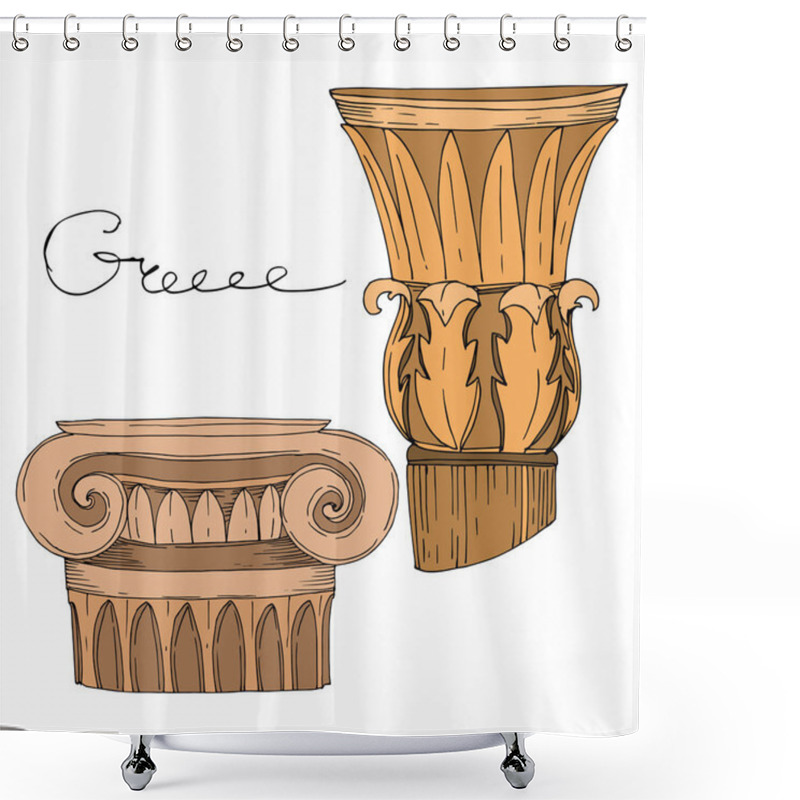 Personality  Vector Antique Greek Columns. Black And White Engraved Ink Art. Isolated Ancient Illustration Element. Shower Curtains