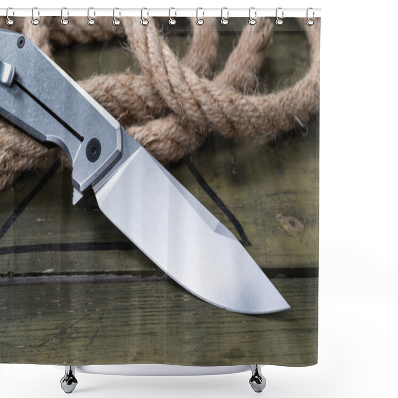 Personality  Knife And Steel Handle. Knife At An Angle Close Up. Shower Curtains