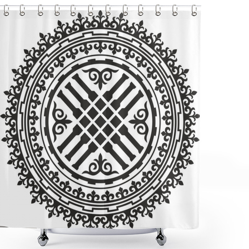 Personality  Vector Monochrome Kazakh National Ornament Shanyrak. Yurt Decoration. Ethnic Pattern Of Nomadic Peoples Of The Great Steppe, Kirghiz, Kalmyks, Buryats, Mongols Shower Curtains