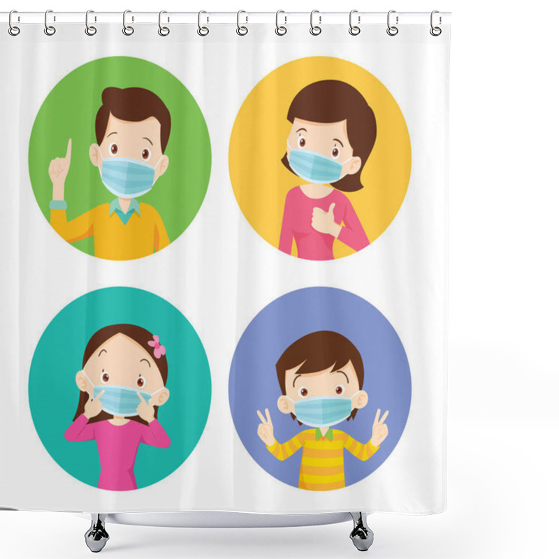 Personality  Family Wearing Protective Medical Mask For Prevent Virus.Dad Mom Shower Curtains