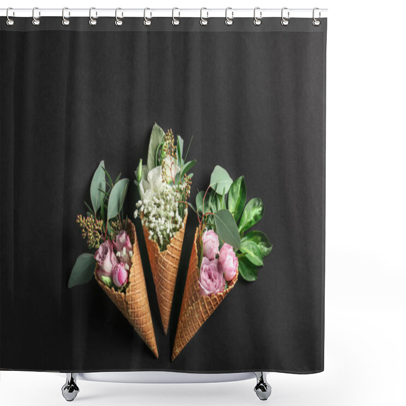 Personality  Composition Of Waffle Cones With Flowers Shower Curtains