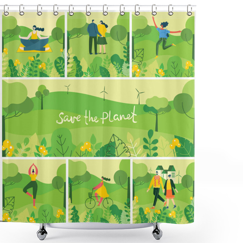 Personality  Vector Illustration Of People In Nature Posters Set Shower Curtains