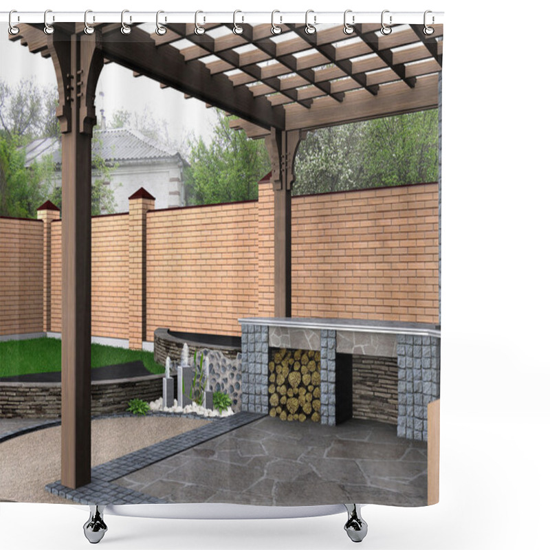 Personality  Landscaping Recreational Ground Small Fountain, 3D Render Shower Curtains