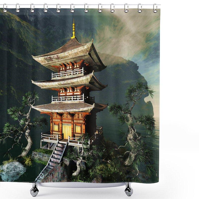 Personality  Zen Buddhist Temple In The Mountains Shower Curtains