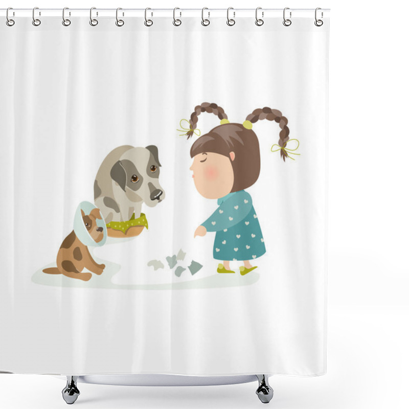 Personality  Little Girl Punishing Dogs Shower Curtains