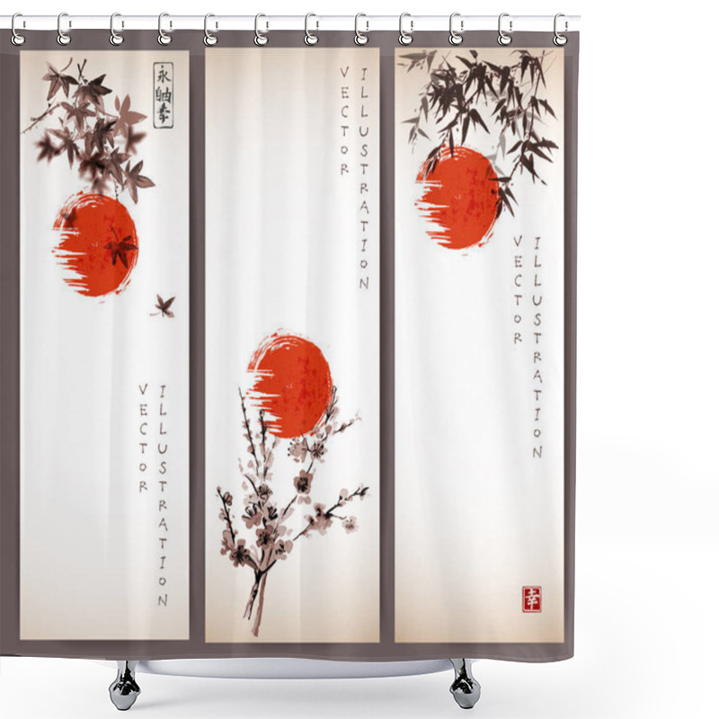 Personality  Banners With Sun, Maple, Bamboo And Sakura Shower Curtains