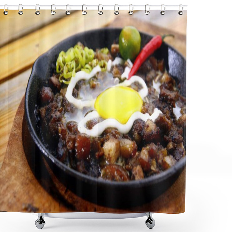 Personality  Photo Of Pork Sisig On A Sizzling Plate Shower Curtains