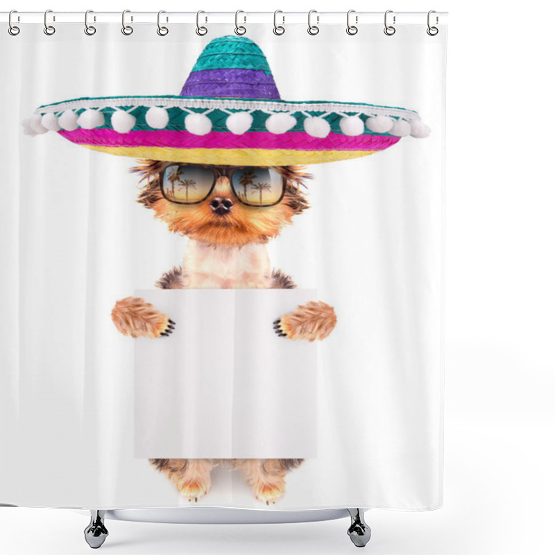 Personality  Dog Wearing A Mexican Hat With Banner Shower Curtains