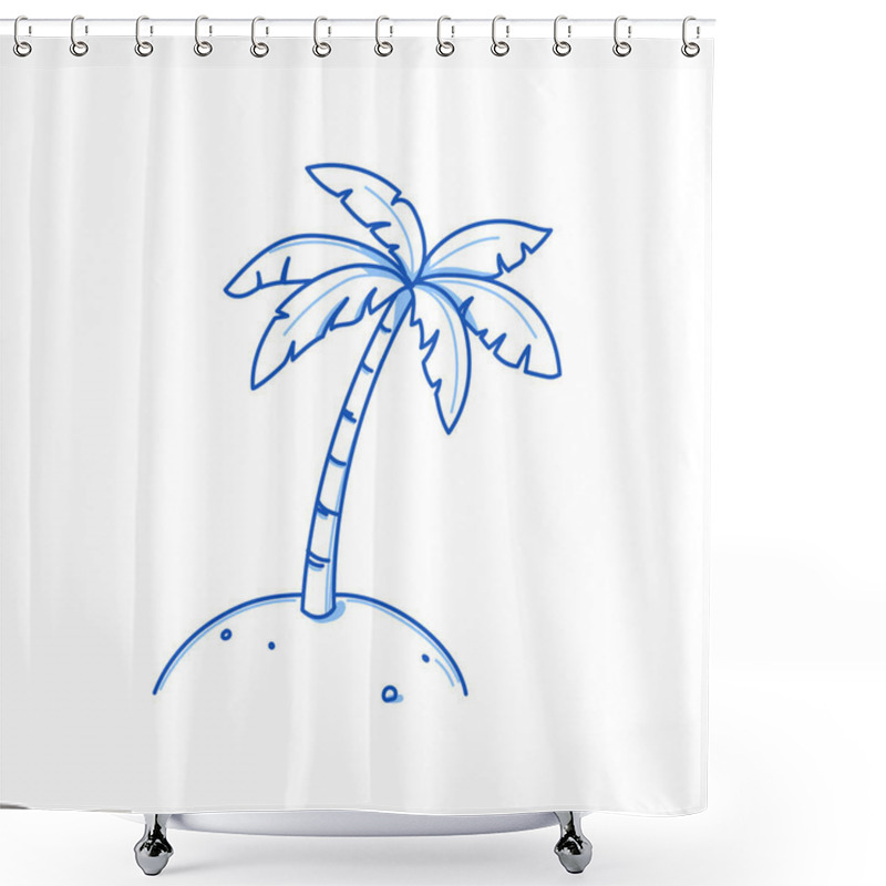 Personality  Palm Tree Doodle. Hand Drawn Sketch Doodle Style Palm Tree. Blue Pen Line Stroke Isolated Element. Summer Flora, Jungle Concept. Vector Illustration. Shower Curtains