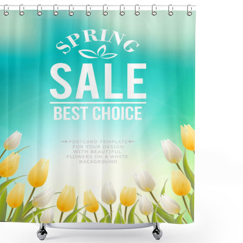 Personality  Bright Blue Sky Field Of Tulips Typography Shower Curtains