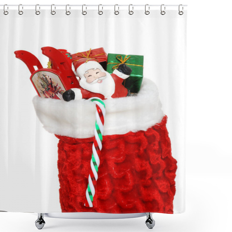 Personality  Closeup Christmas Sock Filled With Toys Shower Curtains