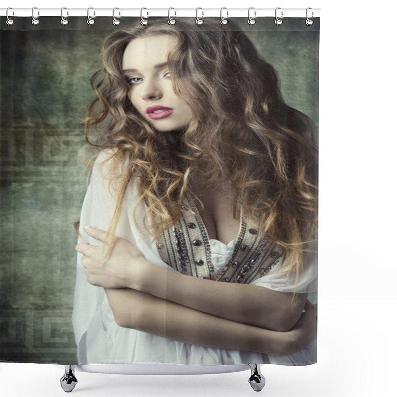 Personality  Girl In Antique Fashion Shoot  Shower Curtains