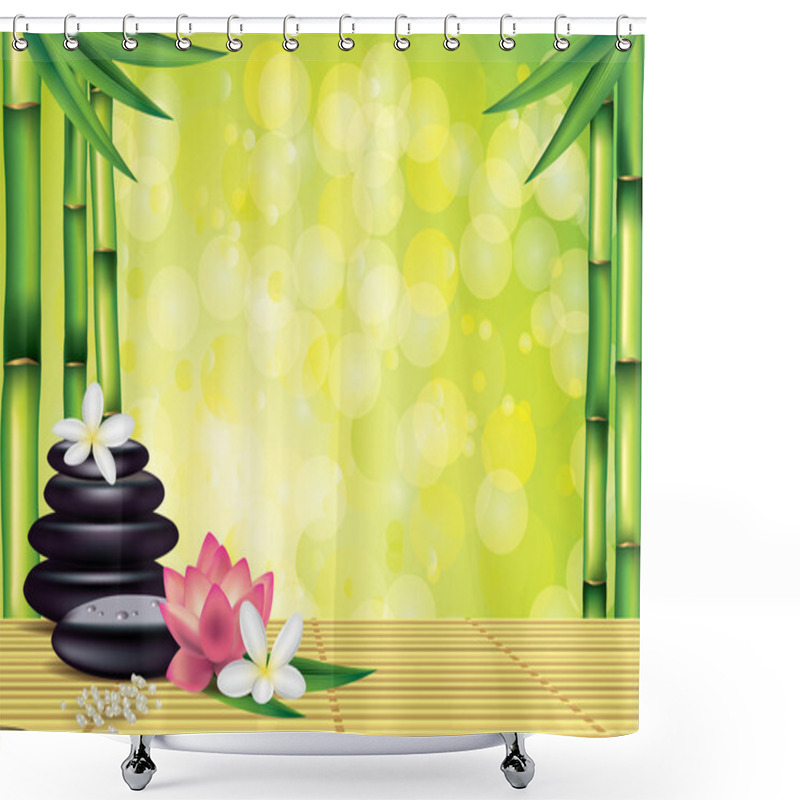 Personality  Spa Stones And Flowers On Bamboo Background Shower Curtains