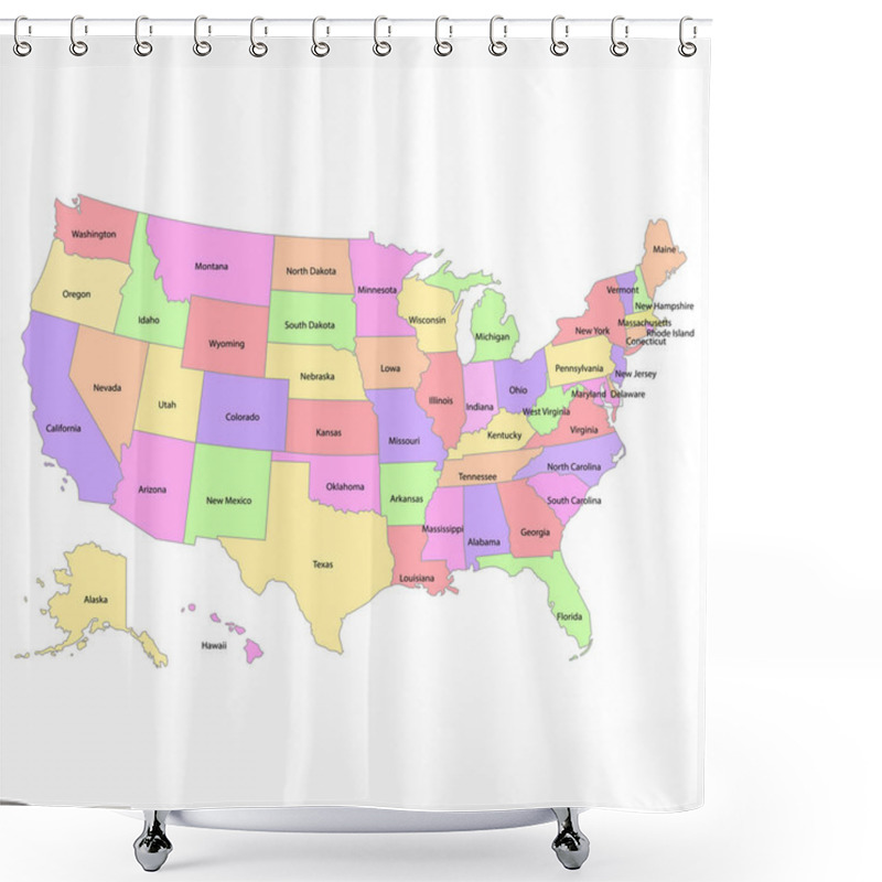 Personality  Poster Map Of The United States Of America With The Names Of The States. Black And White Printed Map Of The United States For T-shirts, Posters Or Geographical Themes. Drawn Map With States. Vector   Shower Curtains